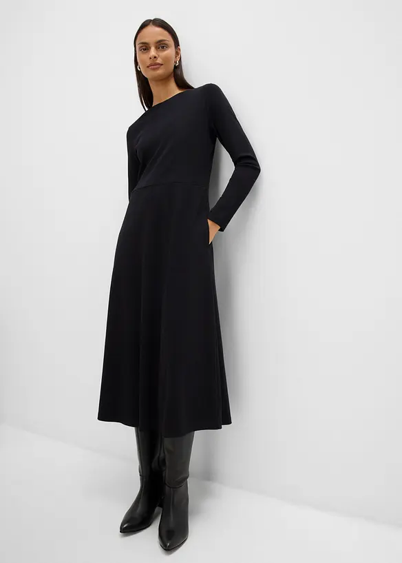 Midikleid aus schwerer Bio-Baumwolle in schwarz von vorne (Totalaufnahme) - bonprix Midikleid aus schwerer Bio-Baumwolle in schwarz von vorne (Totalaufnahme) - bonprix