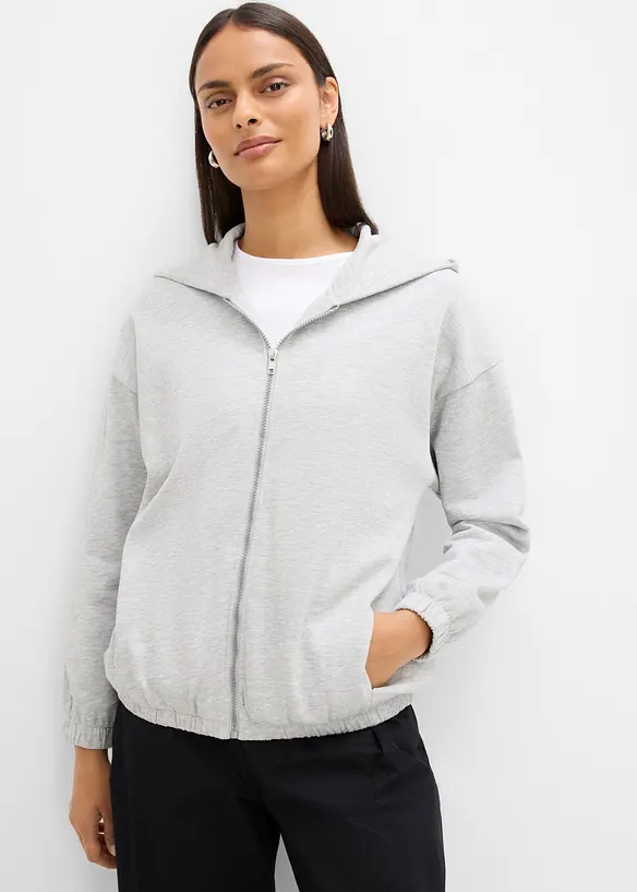 Kapuzen-Sweatjacke aus Bio-Baumwoll-Mix in grau von vorne (im Anschnitt) - bonprix Kapuzen-Sweatjacke aus Bio-Baumwoll-Mix in grau von vorne (im Anschnitt) - bonprix