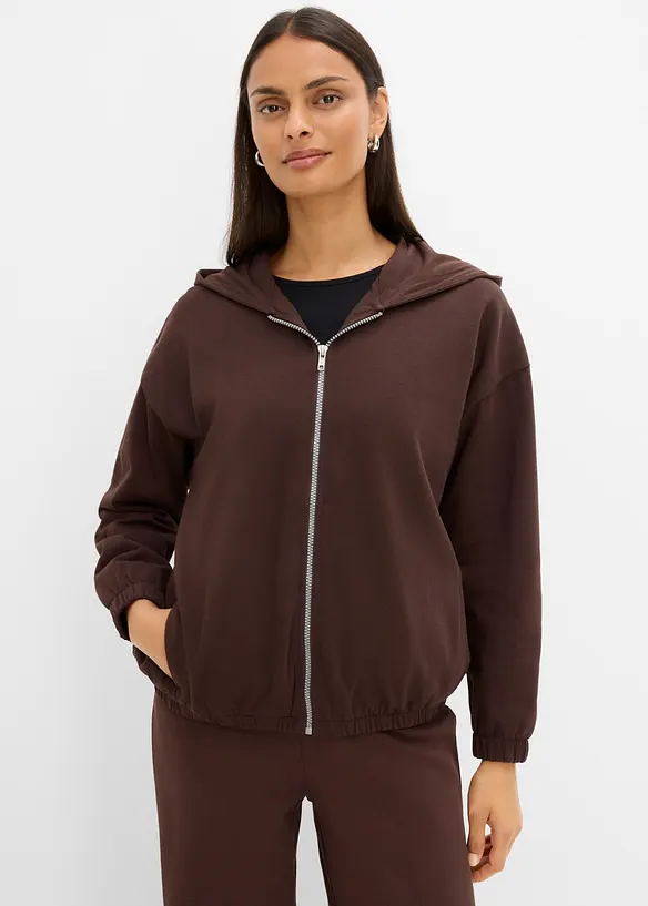 Kapuzen-Sweatjacke aus Bio-Baumwoll-Mix in braun von vorne (im Anschnitt) - bonprix Kapuzen-Sweatjacke aus Bio-Baumwoll-Mix in braun von vorne (im Anschnitt) - bonprix