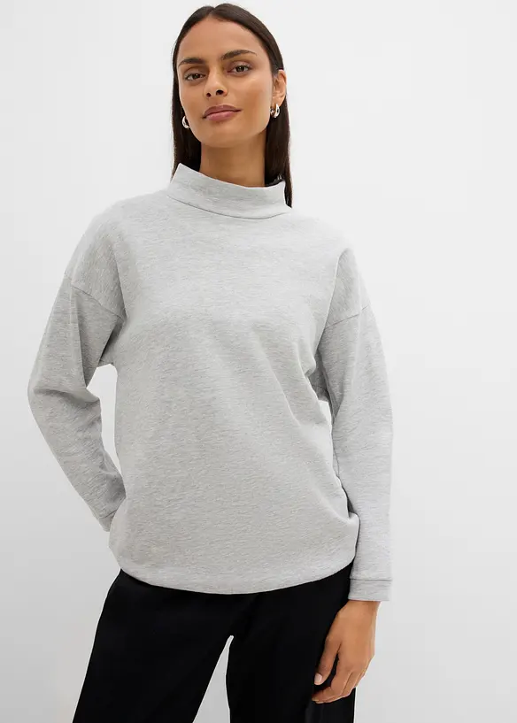 Sweatshirt mit Fledermausärmeln aus Bio-Baumwoll-Mix in grau von vorne (im Anschnitt) - bonprix Sweatshirt mit Fledermausärmeln aus Bio-Baumwoll-Mix in grau von vorne (im Anschnitt) - bonprix
