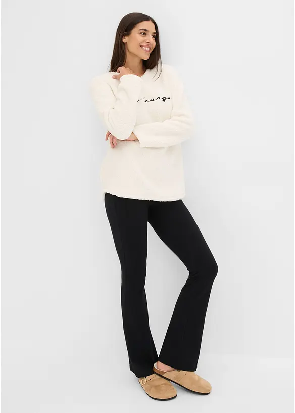 Loungewear Teddyfleece Hausanzug mit Leggings in weiß im Look von vorne (Totalaufnahme) - bonprix