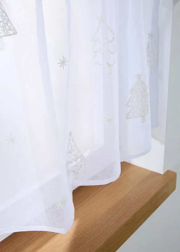 Scheibengardine mit Stickerei und recyceltem Polyester in weiß (Detailaufnahme) - bonprix