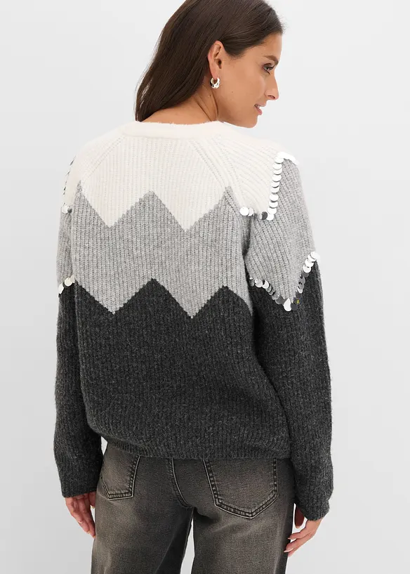 Pullover mit Pailletten-Applikation in grau von hinten (im Anschnitt) - bonprix