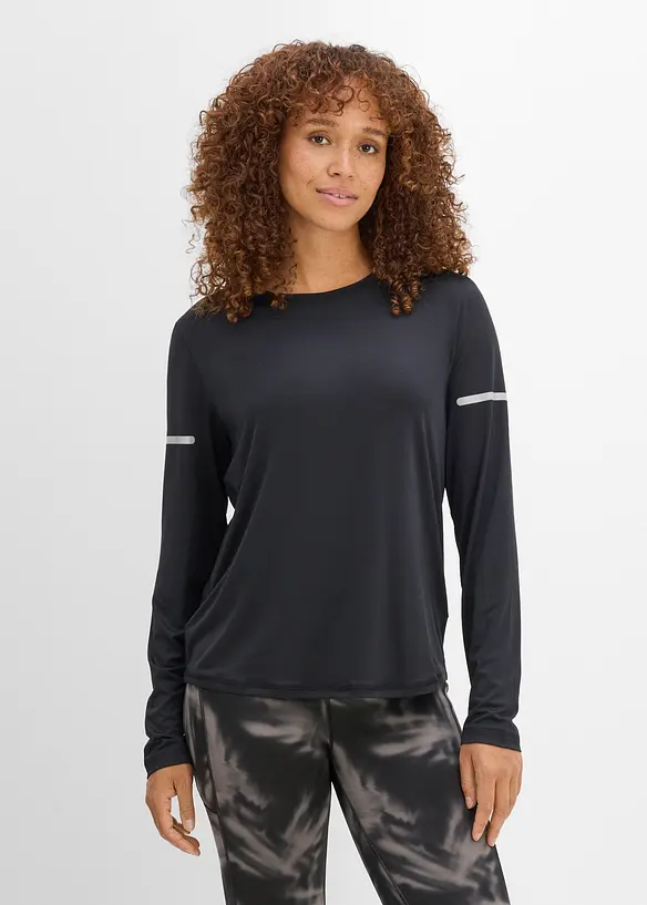 Sport-Shirt mit reflektierenden Details (2er Pack), schnelltrocknend in schwarz von vorne (im Anschnitt) - bonprix