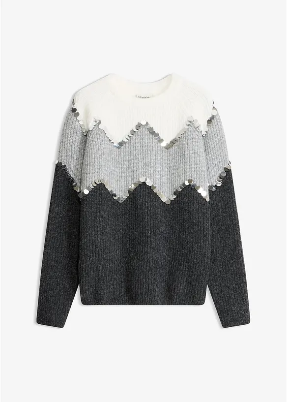 Pullover mit Pailletten-Applikation in grau von vorne - bonprix