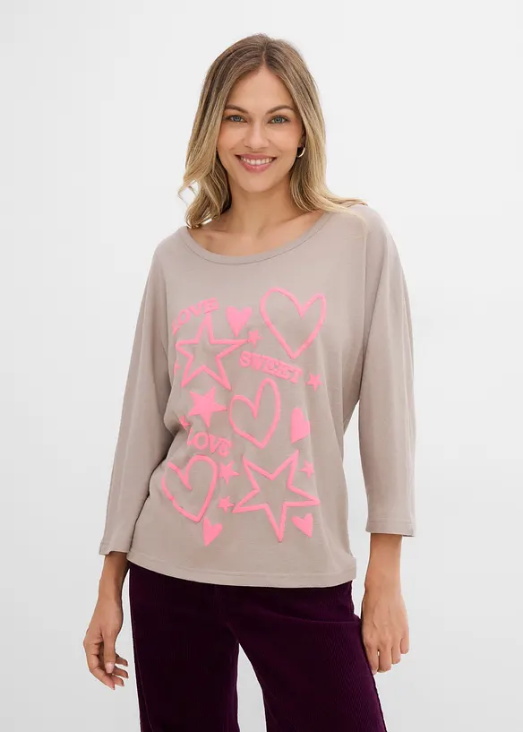 Oversize-Shirt aus Baumwoll-Mix in grau von vorne (im Anschnitt) - bonprix