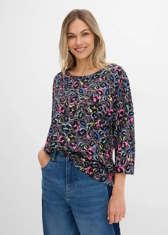 Oversize-Shirt aus Baumwoll-Mix in grau von vorne (im Anschnitt) - bonprix