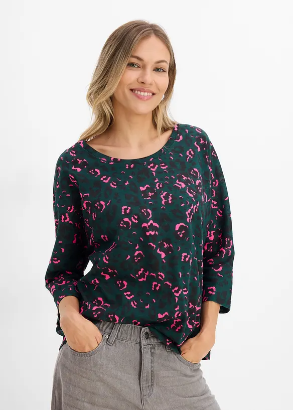 Oversize-Shirt aus Baumwoll-Mix in grün von vorne (im Anschnitt) - bonprix