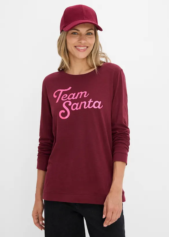 Langarmshirt aus reiner Bio-Baumwolle in rot von vorne (im Anschnitt) - bonprix