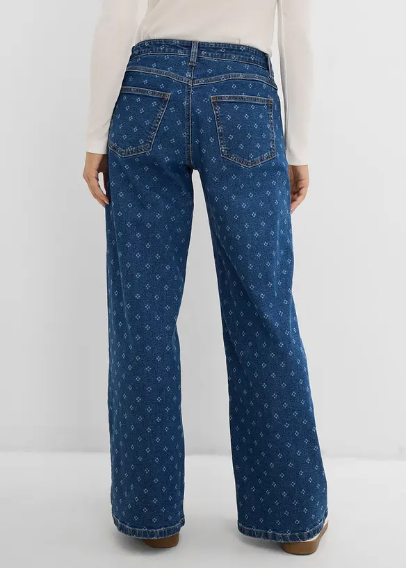 Wide-Leg-Jeans, Mid Waist in blau von hinten - bonprix