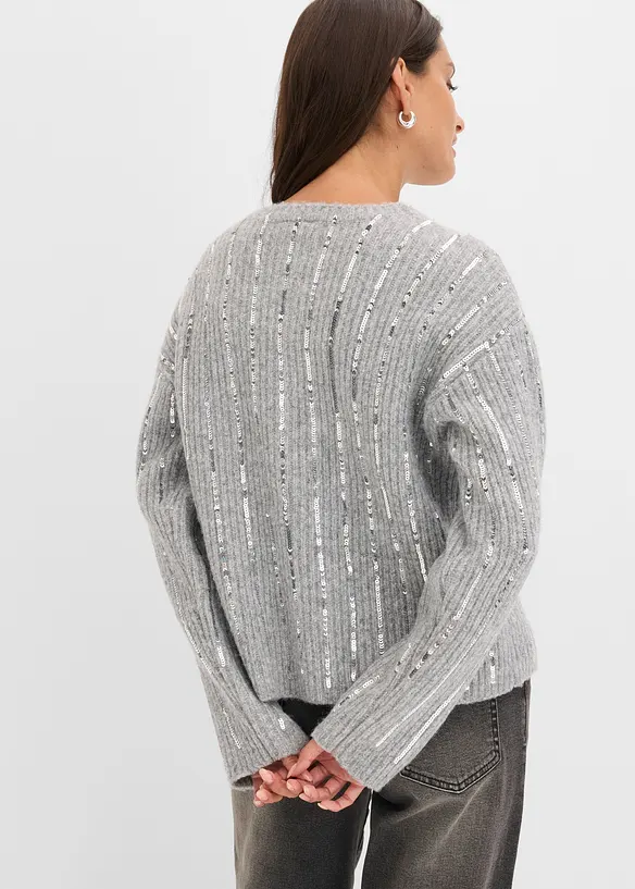 Strickjacke mit Pailletten-Applikation in grau von hinten (im Anschnitt) - bonprix