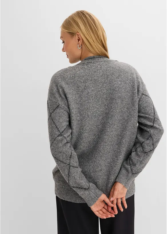 Longstrickjacke mit Glitzereffekt in grau von hinten (im Anschnitt) - bonprix