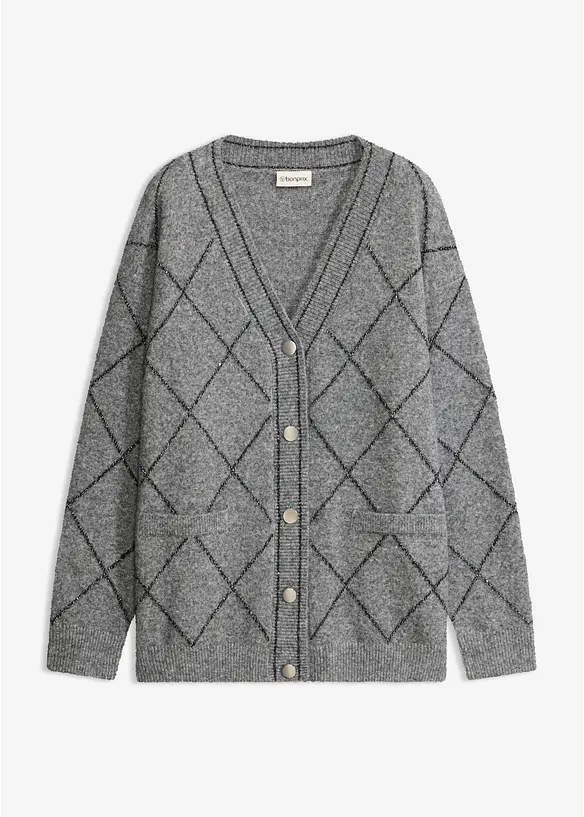 Longstrickjacke mit Glitzereffekt in grau von vorne - bonprix