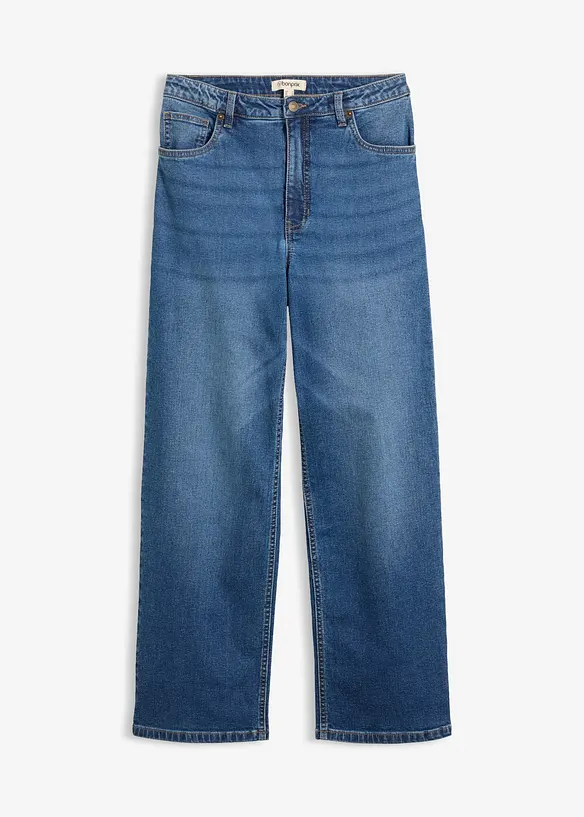 Wide-Leg-Jeans, Mid Waist mit Leo Details in blau von vorne - bonprix