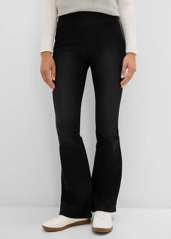 Wärmende Jeggings High Waist, Bequembund in schwarz von vorne - bonprix
