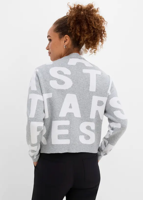 Feinstrickjacke mit Strass-Applikation in grau von hinten (im Anschnitt) - bonprix