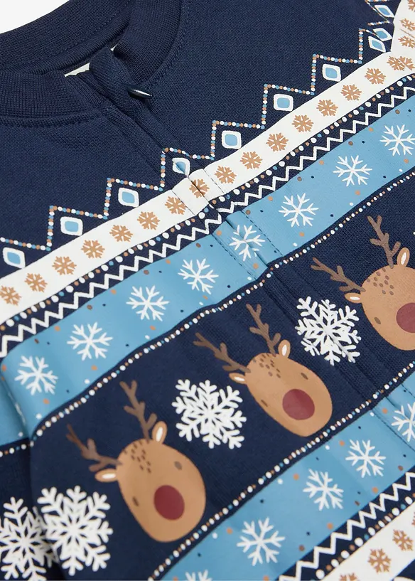 Weihnachtlicher Overall aus kuschelig-angerauter Bio-Baumwolle in blau - bonprix