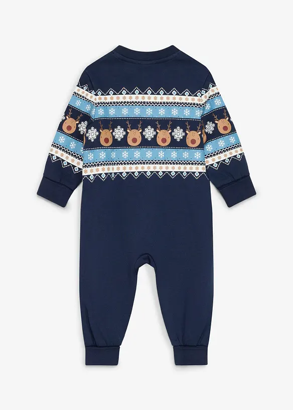 Weihnachtlicher Overall aus kuschelig-angerauter Bio-Baumwolle in blau von hinten - bonprix