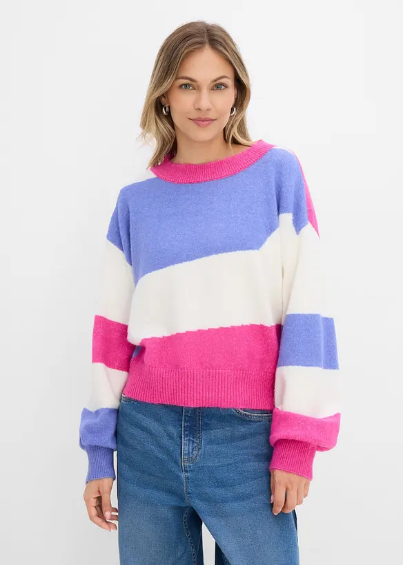 Weiter Feinstrickpullover in pink von vorne (im Anschnitt) - bonprix