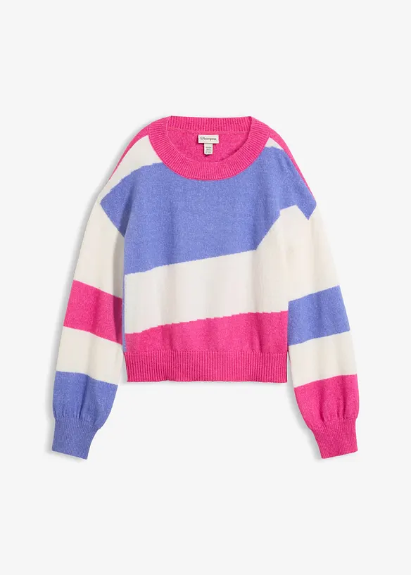 Weiter Feinstrickpullover in pink von vorne - bonprix