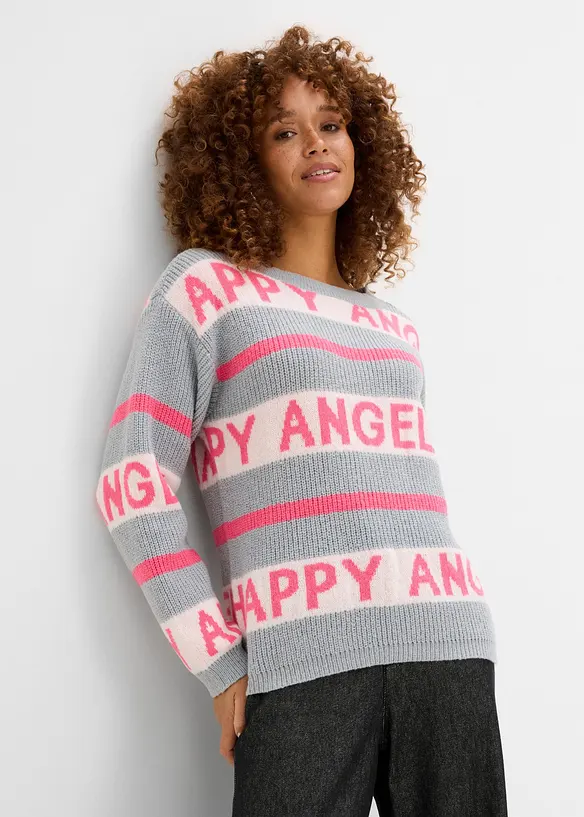 Boxy-Pullover in grau von vorne (im Anschnitt) - bonprix