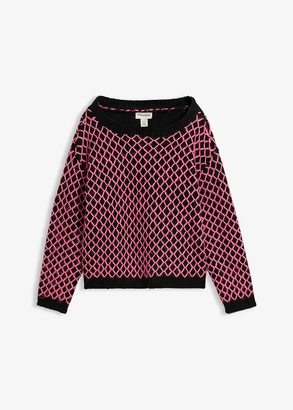 Boxy-Pullover mit Hairy-Garn in schwarz von vorne - bonprix