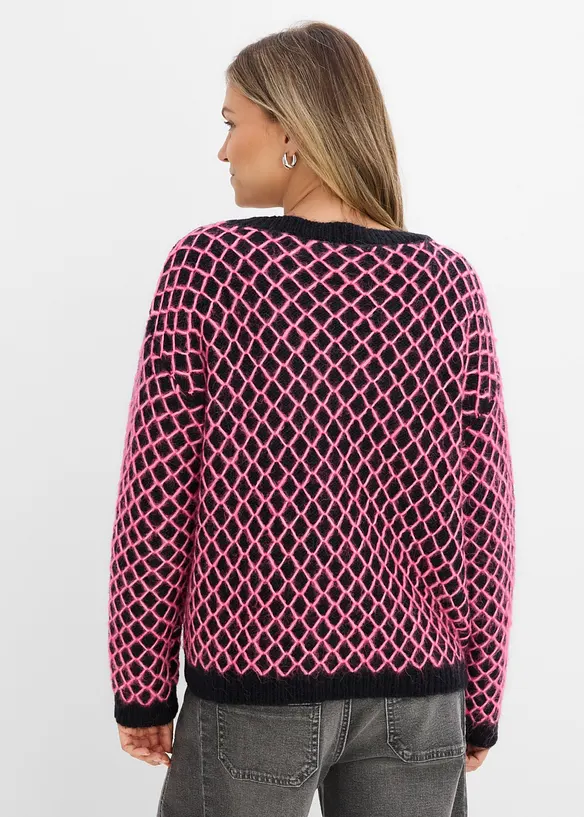 Boxy-Pullover mit Hairy-Garn in schwarz von hinten (im Anschnitt) - bonprix