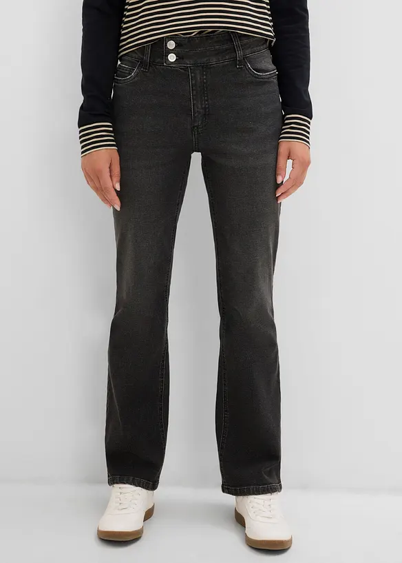 Bootcut-Jeans, High Waist in schwarz von vorne - bonprix