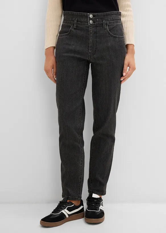 Mom-Jeans High Waist, Bequembund in grau von vorne - bonprix Mom-Jeans High Waist, Bequembund in grau von vorne - bonprix
