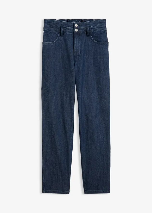 Mom-Jeans High Waist, Bequembund in blau von vorne - bonprix Mom-Jeans High Waist, Bequembund in blau von vorne - bonprix