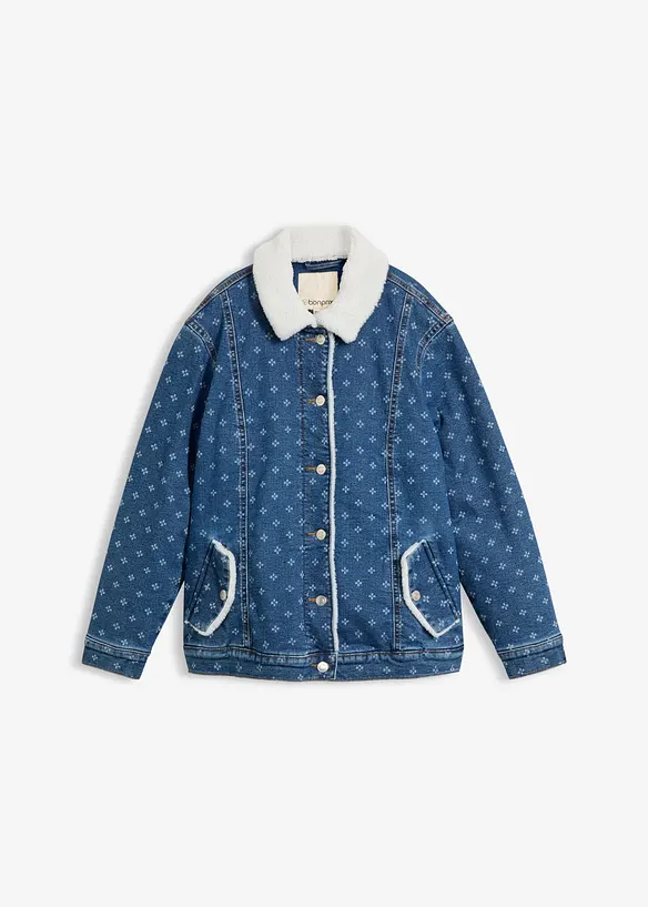 Warm gefütterte Jeansjacke mit Teddyfell in blau von vorne - bonprix
