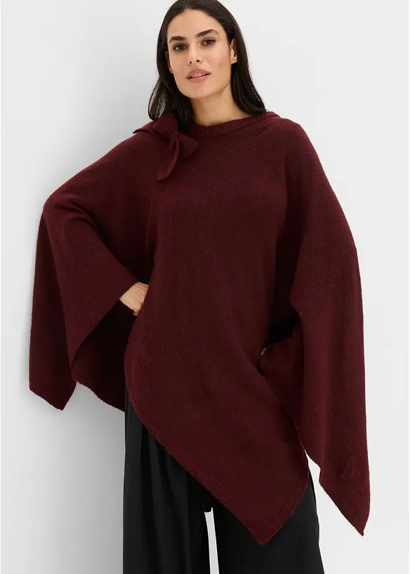 Poncho mit Schleife in rot von vorne (im Anschnitt) - bonprix