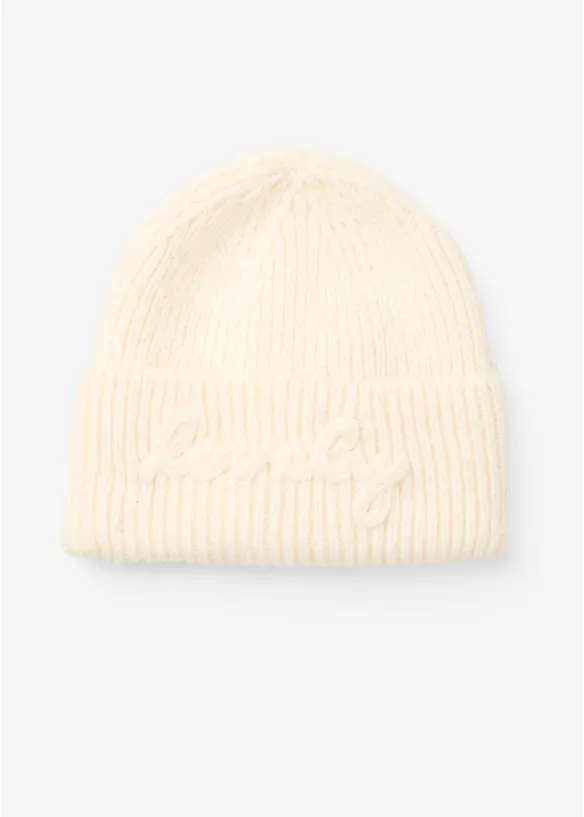 Mütze mit Schriftzug in beige von vorne - bonprix