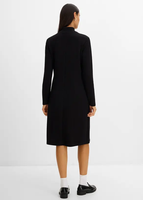 Knielanges Midikleid aus feinem Viskose-Mix in schwarz von hinten (Totalaufnahme) - bonprix