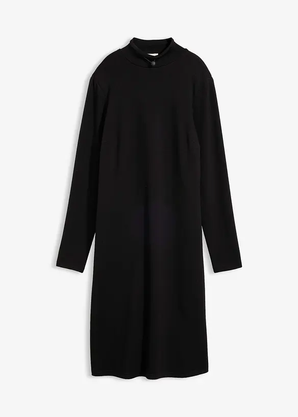 Knielanges Midikleid aus feinem Viskose-Mix in schwarz von vorne - bonprix