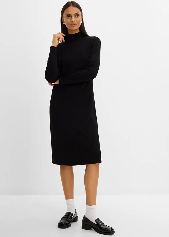 Knielanges Midikleid aus feinem Viskose-Mix in schwarz von vorne (Totalaufnahme) - bonprix