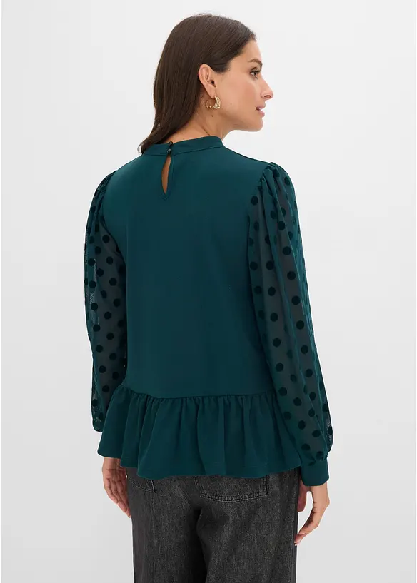 Langarmshirt mit dekorativen Mesh-Ärmeln in grün von hinten (im Anschnitt) - bonprix