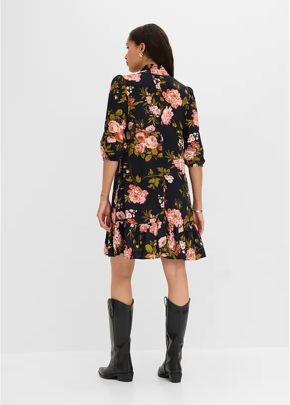 Blusenkleid aus feiner Viskose in schwarz von hinten (Totalaufnahme) - bonprix