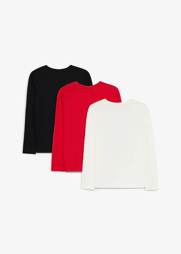 Langarmshirt aus reiner Bio Baumwolle (3er Pack) in rot von hinten - bonprix