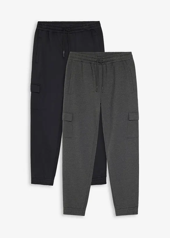 Cargo-Sweathose mit Bio Baumwolle (2er Pack) in grau von vorne - bonprix