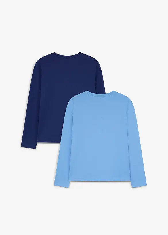 Langarmshirt aus weicher Bio Baumwolle (2er Pack) in blau von hinten - bonprix