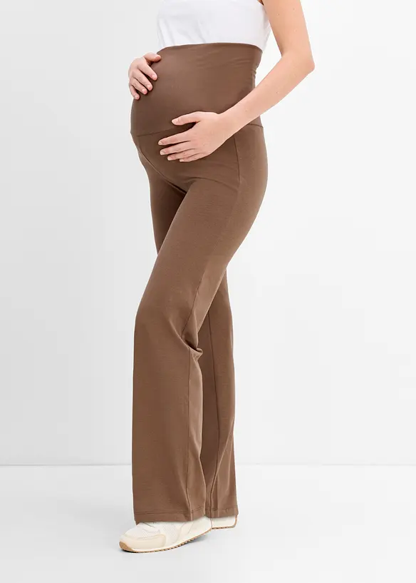 2-in-1 Jerseyhose für die Schwangerschaft und danach mit umklappbarem Bund in braun von vorne - bonprix