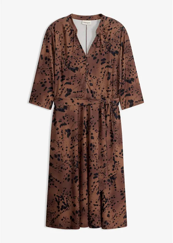 Jerseykleid mit Bindeband in braun von vorne - bonprix