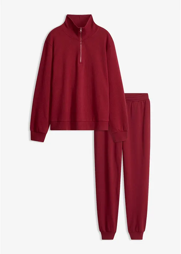 Loungewear Sweat Hausanzug in rot von vorne - bonprix