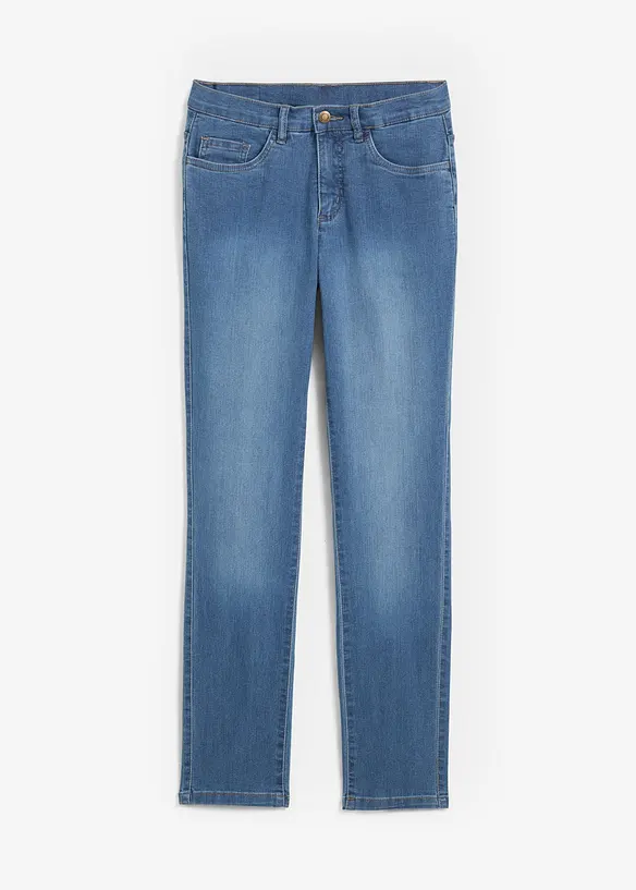 Straight Jeans Mid Waist, Stretch in blau von vorne - bonprix