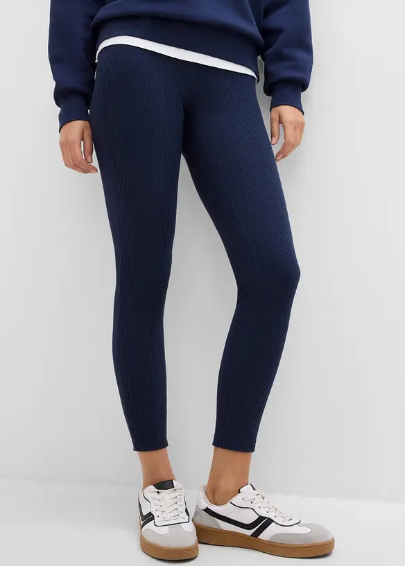 Warme gerippte Thermo-Leggings in blau von vorne - bonprix