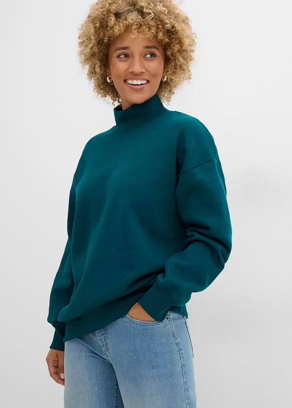 Sweatshirt mit Rollkragen in petrol von vorne (im Anschnitt) - bonprix