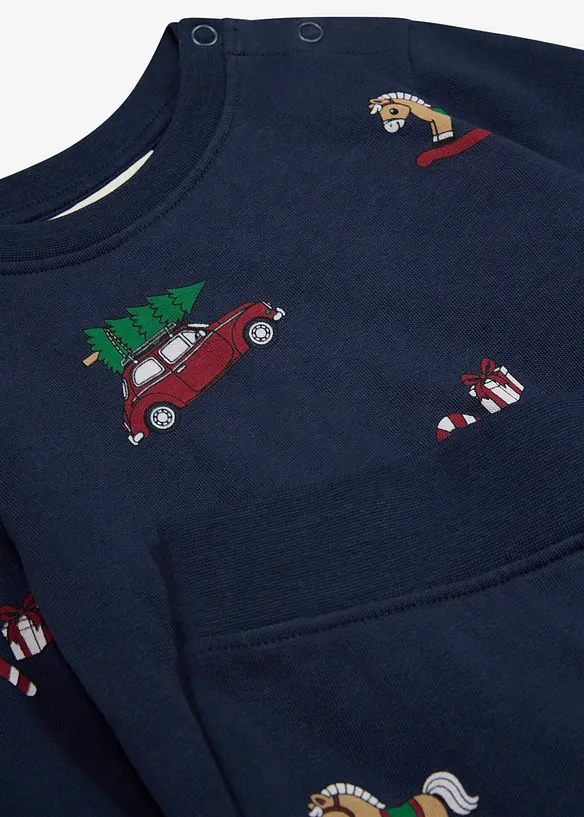 Süßes Set aus Hose und Sweatshirt aus reiner Bio-Baumwolle mit Weihnachtsmotiv (2-tlg.Set) in blau - bonprix