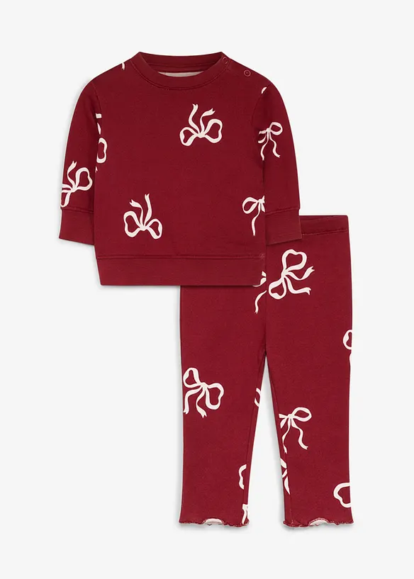 Süßes Set aus Leggings und Sweatshirt aus reiner Bio-Baumwolle (2-tlg.Set) in rot von vorne - bonprix