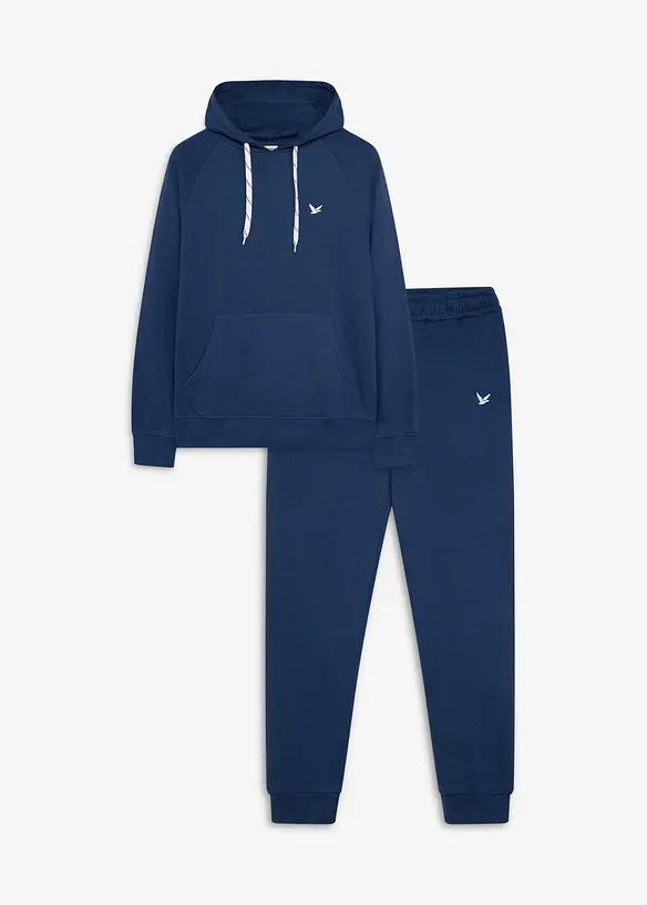 Jogginganzug (2-tlg. Set) aus reiner Baumwolle in blau von vorne - bonprix